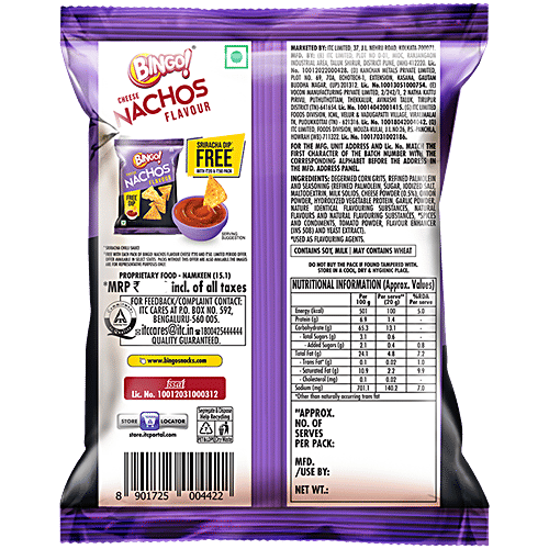 Bingo! Nachos - Cheese Flavour, 25 g  Thin & Crunchy Nacho Chips, Tasty Snack Made From Corn, Triangle Shaped Chips Infused With Cheesy Flavour