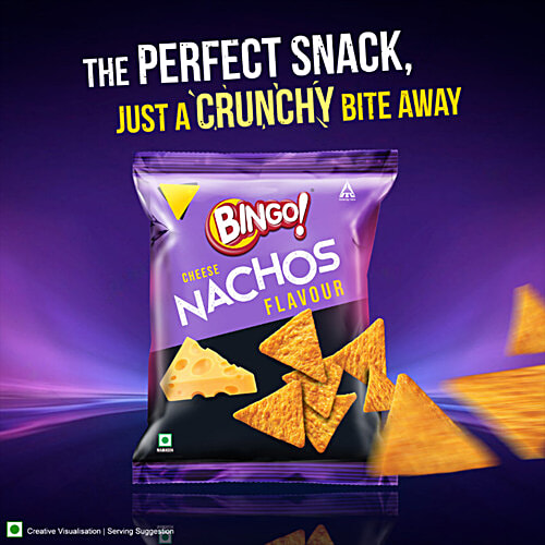 Bingo! Nachos - Cheese Flavour, 25 g  Thin & Crunchy Nacho Chips, Tasty Snack Made From Corn, Triangle Shaped Chips Infused With Cheesy Flavour