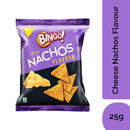 Bingo! Nachos - Cheese Flavour, 25 g  Thin & Crunchy Nacho Chips, Tasty Snack Made From Corn, Triangle Shaped Chips Infused With Cheesy Flavour