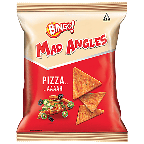 Bingo! Mad Angles - Pizza Flavour, Corn-Based Crunchy Chips, Perfect For Snacking, 130 g
