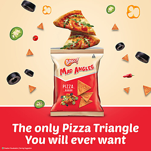 Bingo! Mad Angles - Pizza Flavour, Corn-Based Crunchy Chips, Perfect For Snacking, 130 g