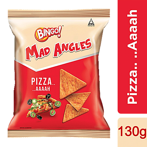Bingo! Mad Angles - Pizza Flavour, Corn-Based Crunchy Chips, Perfect For Snacking, 130 g