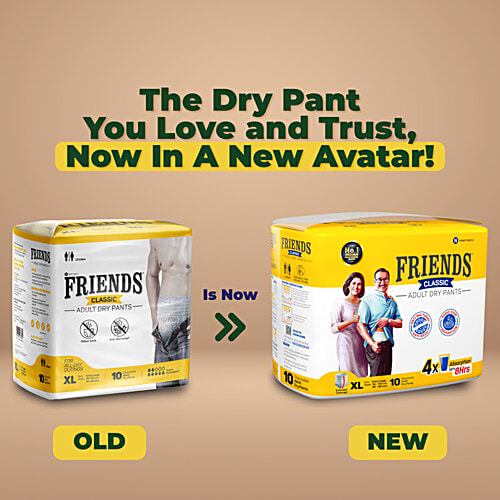 Friends Classic Adult Diapers Pants Style - Extra Large, Waist Size 30-56 inch, 76-142 cm, 10 pcs  Odour lock, Unisex, Leakproof, Elastic Waist and Anti-Bacterial Absorbent Core