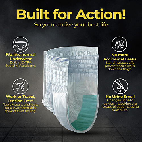 Friends Classic Adult Diapers Pants Style - Extra Large, Waist Size 30-56 inch, 76-142 cm, 10 pcs  Odour lock, Unisex, Leakproof, Elastic Waist and Anti-Bacterial Absorbent Core