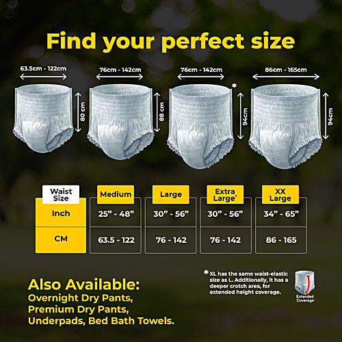 Friends Classic Adult Diapers Pants Style - Extra Large, Waist Size 30-56 inch, 76-142 cm, 10 pcs  Odour lock, Unisex, Leakproof, Elastic Waist and Anti-Bacterial Absorbent Core