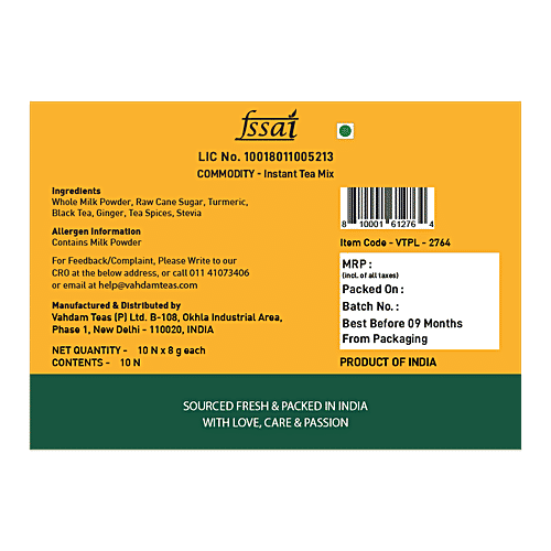 VAHDAM Instant Tea Premix - Turmeric Ginger, 80 g (10 Sachets x 8 g each) 