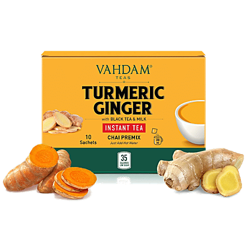 VAHDAM Instant Tea Premix - Turmeric Ginger, 80 g (10 Sachets x 8 g each) 