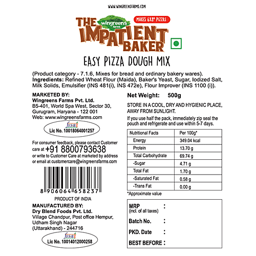 Wingreens Farms Impatient Baker - Easy Pizza Dough Mix, Easy To Make, 500 g Pouch 