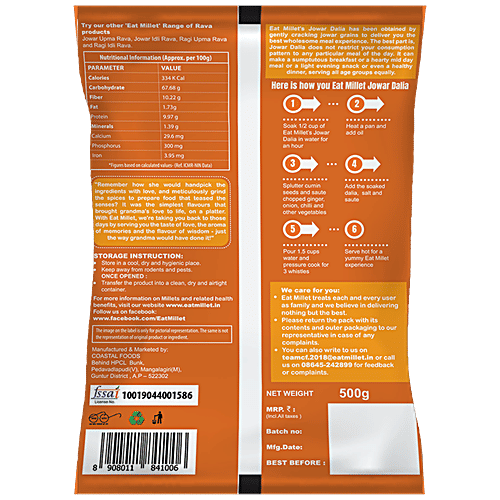 EatMillet Jowar Dalia, 500 g  