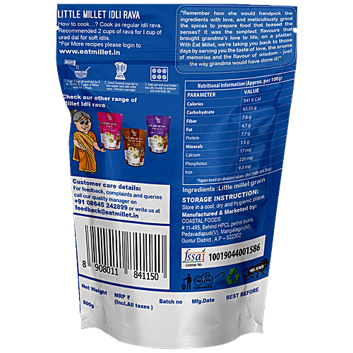EatMillet LIttle Millet Idli Rava, 500 g  
