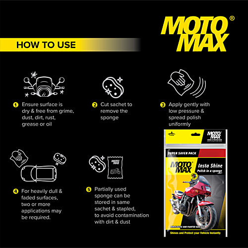 Motomax 4 In 1 Insta Shine Disposable Polishing Sponge - Cleans Vehicles, Removes Oil & Dirt, For Exterior Care, 4 pcs