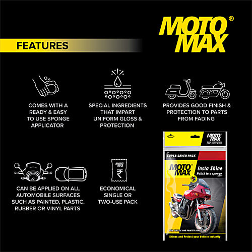 Motomax 4 In 1 Insta Shine Disposable Polishing Sponge - Cleans Vehicles, Removes Oil & Dirt, For Exterior Care, 4 pcs
