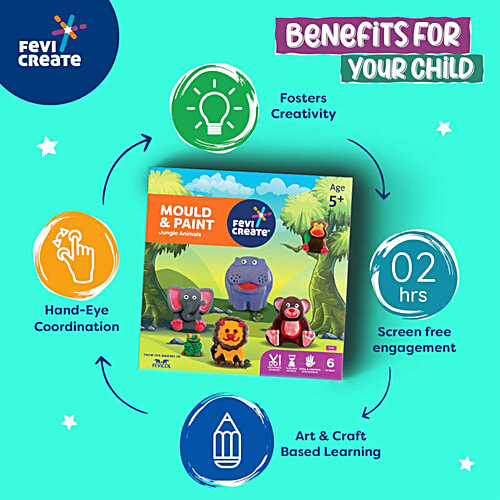 Fevicreate Mould & Paint Jungle Friends Set For Ages 5+, 1 pc  Encourages Learning
 Fosters Curiosity
 Boosts Creativity