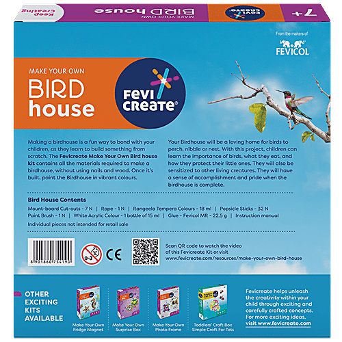 Fevicreate Make your Own Bird House - DIY Art/Craft Set, For Kids, 7 Years & Above, 1 pc Encourages Learning
Minimises Screen Time
Improves Social Skills