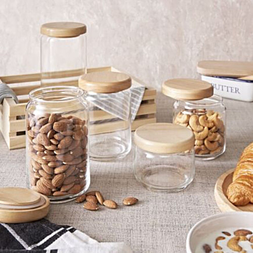 Ocean Pop Jar With Wooden Lid B02517 W, Set of 6, 325 ml (Set of 6) 