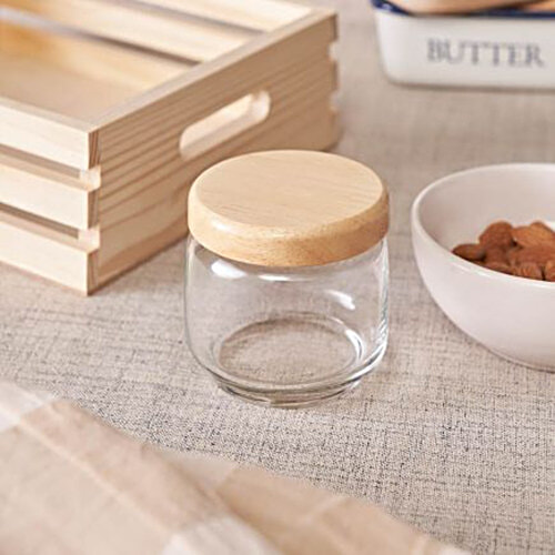 Ocean Pop Jar With Wooden Lid B02517 W, Set of 6, 325 ml (Set of 6) 