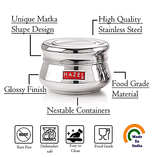 Buy HAZEL Stainless Steel Container With Lid Matka Shape Online at