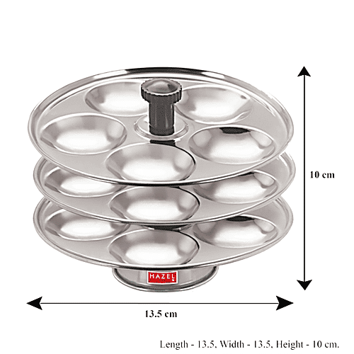 Hazel Stainless Steel Idli Plate With Stand, 3-Rack Plates, 15 Idlis - Medium, 1 pc  