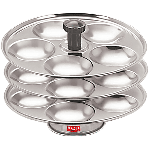 Hazel Stainless Steel Idli Plate With Stand, 3-Rack Plates, 15 Idlis - Medium, 1 pc  