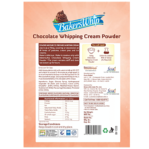 Bakerswhip Chocolate Whipping Cream Powder, 450 g  