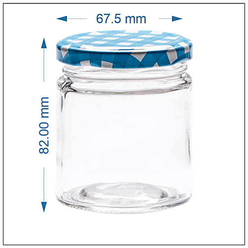 Yera Glass Jar With Printed Lid - Easy To Clean, Leak Proof, Small, 200 ml (Set of 4) 