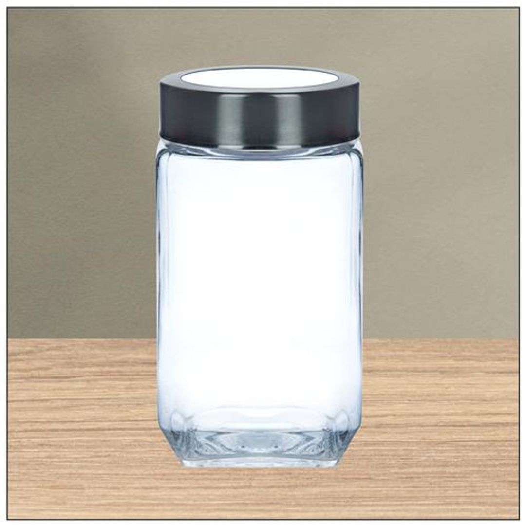 Yera Glass Storage Jar - With Steel See Through Lid, 1.1 L (1 pc)