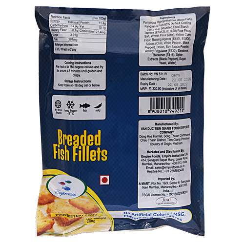 EMPIRE FOODS Breaded Fish Fillets, 200 g Packet 