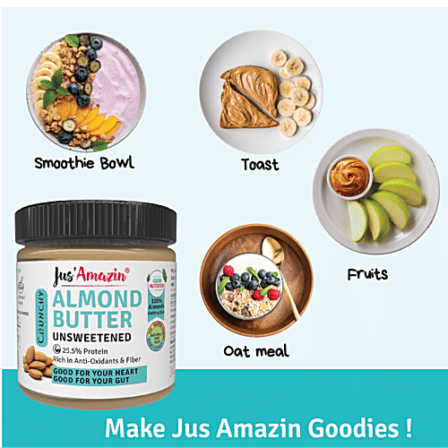Jus Amazin Crunchy Almond Butter - Unsweetened, 200 g  