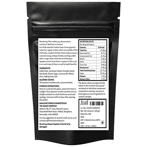 The Snack Company Multi Seed Oat Cookies, 105 g  