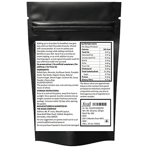 The Snack Company Dark Chocolate Granola, 250 g  