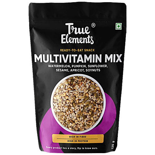 True Elements Multivitamin Trail Mix - Roasted Watermelon, Pumpkin, Sunflower, Sesame, Apricot & Soynuts - Healthy Snacks, Mixed Seeds for Eating, 125 g  