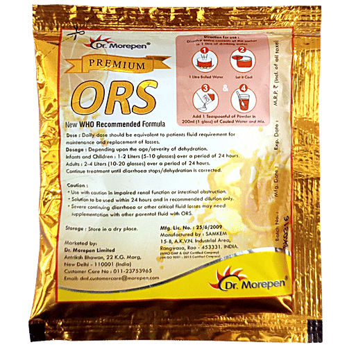 Dr. Morepen Premium ORS Powder - Liquid Hydration Drink, Orange Flavour, 110 g (Pack of 5) 