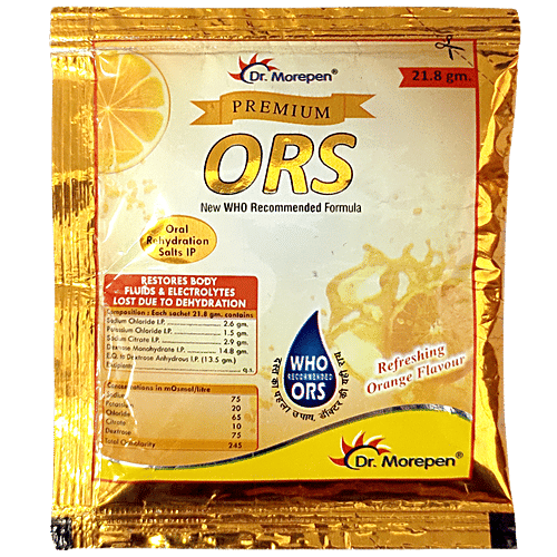Dr. Morepen Premium ORS Powder - Liquid Hydration Drink, Orange Flavour, 110 g (Pack of 5) 