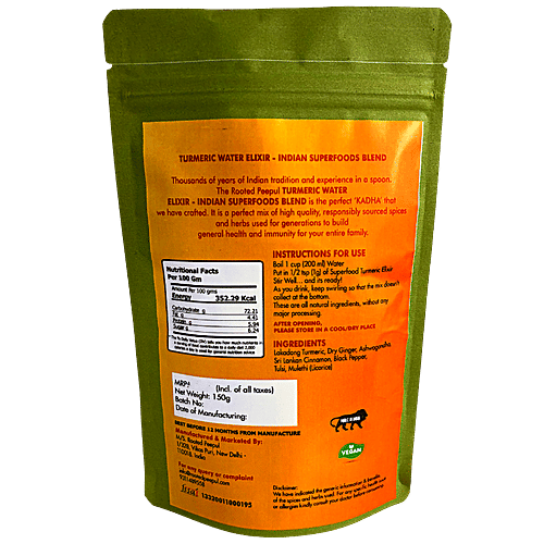 Rooted Peepul Turmeric Water Elixir, Traditional Superfood Blend, 150 g kraft paper pouch 