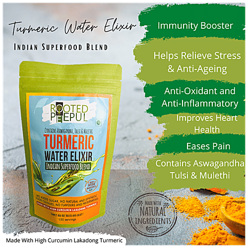 Rooted Peepul Turmeric Water Elixir, Traditional Superfood Blend, 150 g kraft paper pouch 