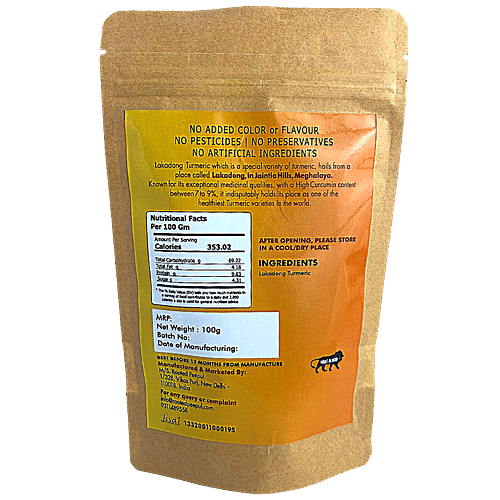 Rooted Peepul Pure Lakadong Turmeric, 100 g kraft paper Pouch 