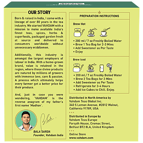 Vahdam Amla Ginger Green Tea Bags - Vitamin C, 30 g (15 Pyramid Bags x 2 g each) Digestive Drink