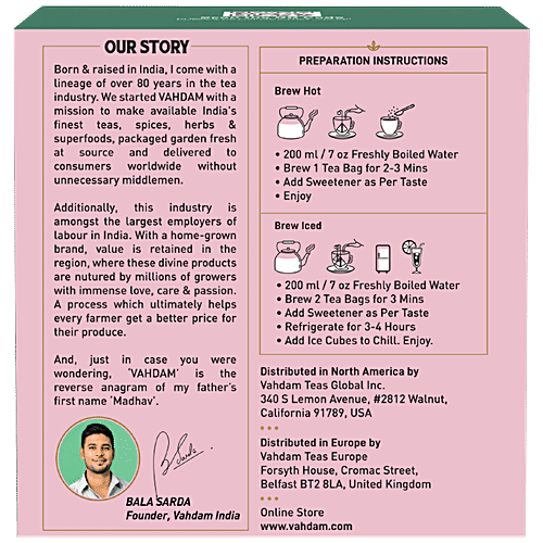 Vahdam Organic Hibiscus Rose Herbal Tea - Nourishing, Hydrating, Calming & Fragrant Rose, 30 g (15 Pyramid Bags x 2 g each)