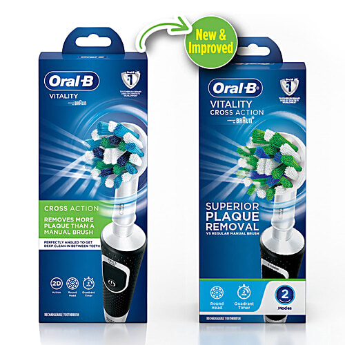 Oral-B Vitality 100 Black Criss Cross Electric Rechargeable Toothbrush - Removes Plaque, 1 pc Removes More Plaque