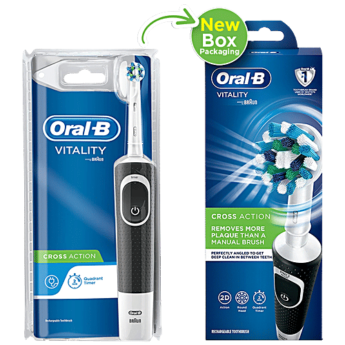 Oral-B Vitality 100 Black Criss Cross Electric Rechargeable Toothbrush - Removes Plaque, 1 pc Removes More Plaque