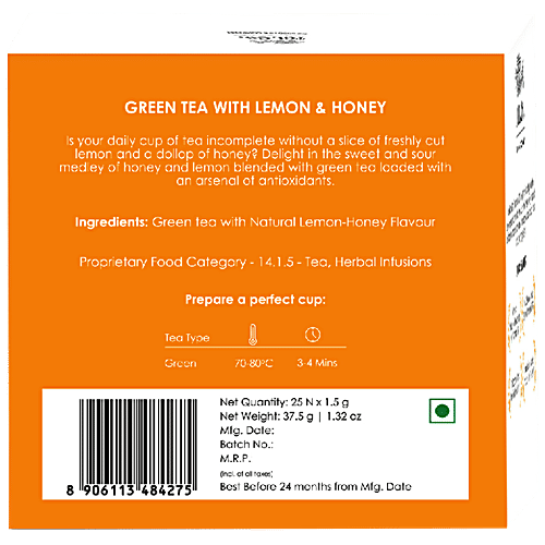 TGL Co. Green Tea Lemon & Honey Green Tea, 37.5 g (25 Bags x 1.5 g each) 