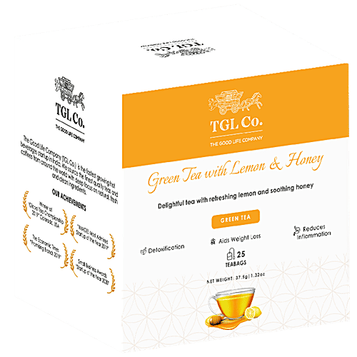 TGL Co. Green Tea Lemon & Honey Green Tea, 37.5 g (25 Bags x 1.5 g each) 