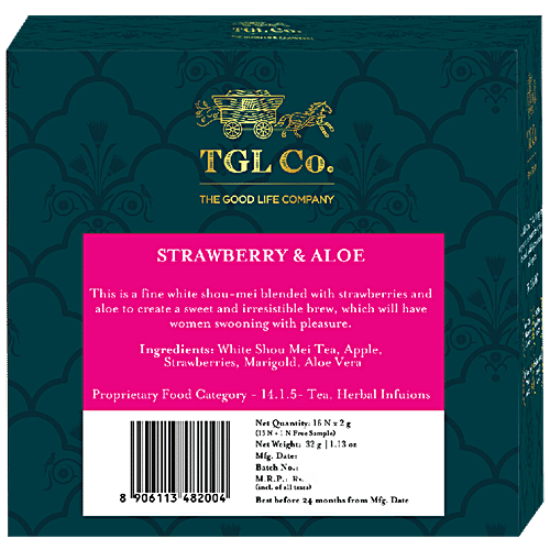TGL Co. Strawberry Aloe White Tea Bags Make Brew Iced Tea or Hot Tea, 32 g (16 Bags x 2 g each) 