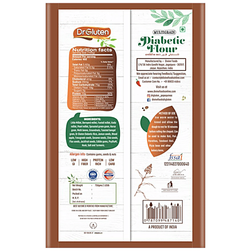 Dr.Gluten Multigrain Diabetic Flour - Gluten Free & Low Glycemic Index, 750 g