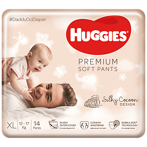 Huggies Premium Soft Diaper Pants - Extra Large, Silky Cocoon Design, Wetness Indicator, 14 pcs