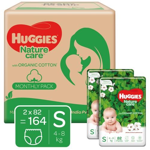 Huggies Nature Care Diaper Pants - Monthly Pack, Small, pH Balanced Liner, For Delicate Skin, 164 pcs  