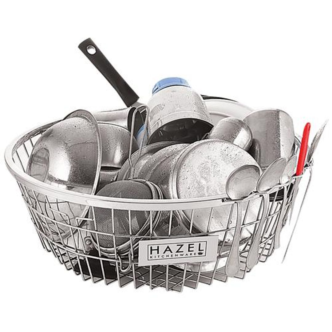 HAZEL Utensils-Dish Drainer/Basket/Drying Rack - Round, Medium, Stainless Steel, VR10245, 1 pc 