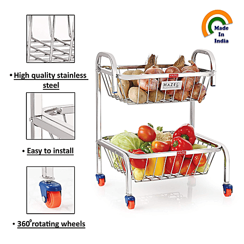 Hazel Steel Kitchen Fruits & Vegetable Storage Rack/Trolley/Stand, 2 Layer - VR10233, 1 pc  
