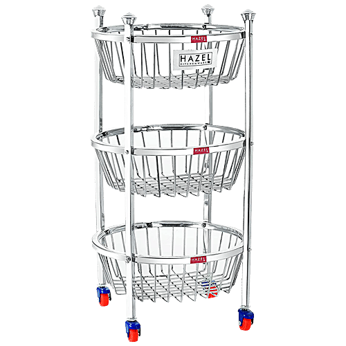 Hazel Steel Kitchen Fruits & Vegetable Storage Rack/Trolley/Stand, 3 Layer - Round, VR10237, 1 pc  