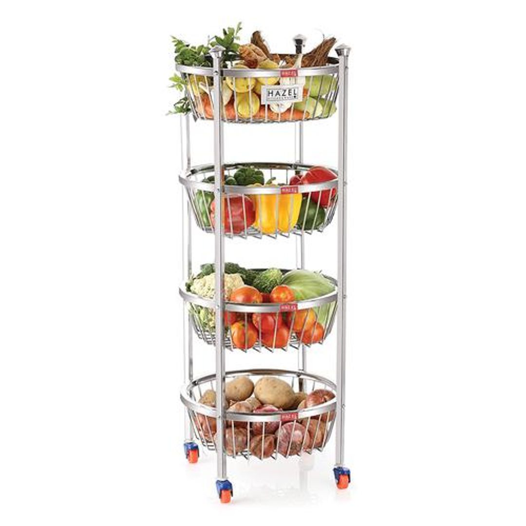 HAZEL Steel Kitchen Fruits and Vegetable Storage Rack/Trolley/Stand,4 Layer -  Round, VR10238, 1 pc 